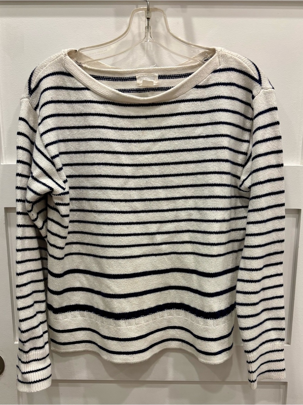 Caslon Striped Boatneck Sweater - White & Navy